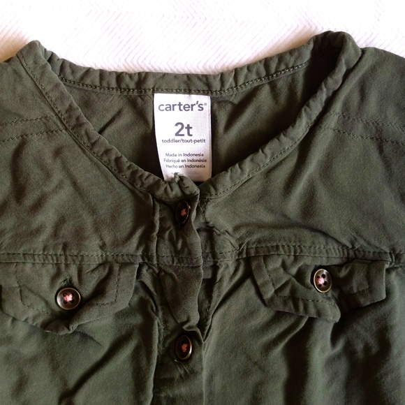 carter's olive green viscose button down blouse 2T toddler girls - Picture 2 of 4